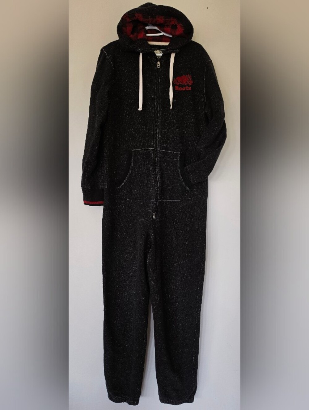 Roots Salt/pepper Hooded Zip One Piece Sweatsuit. Loungewear Size Medium Unisex